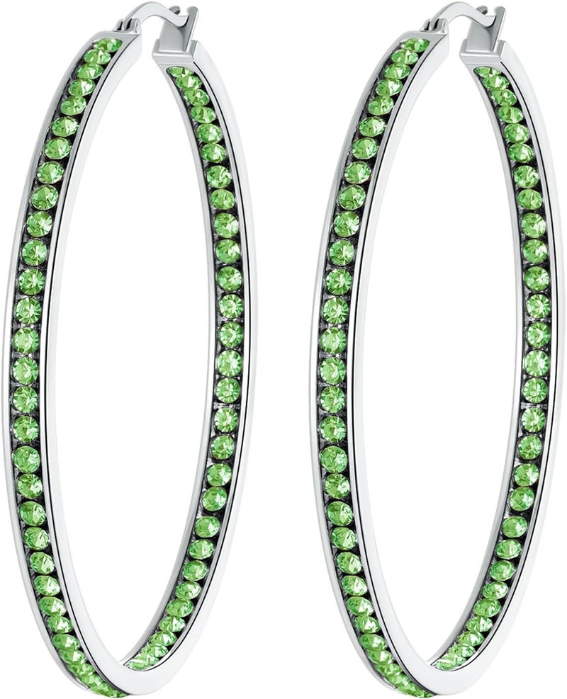 CiNily Mult-colors Crystal Stainless Steel Hoop Earring for Women Hypoallergenic Jewelry for Sensitive Ears Large Big Hoop Earrings 2" - Image 1